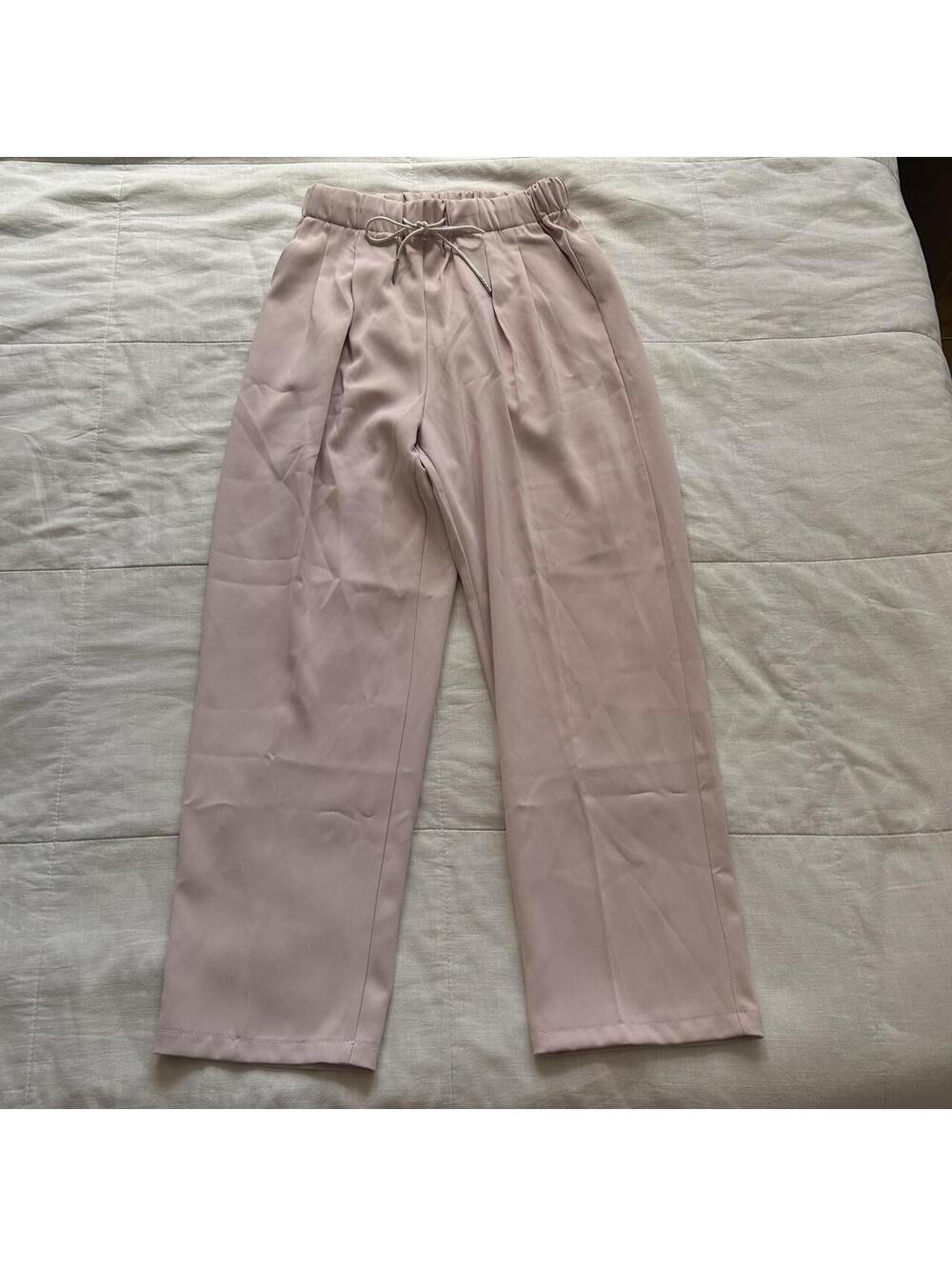 Axes Femme Dusty Pink Wide Leg Pants Drawstring Pleated Trousers M Japan